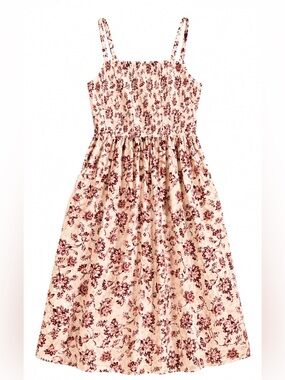 Floral Smocked Sundress - Cream &  Maroon Floral Print w/ pockets - Size Medium